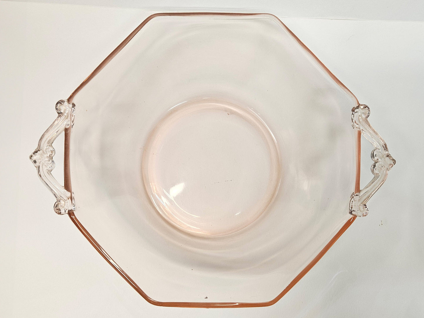 Lancaster Blush Pink Handled 11" Serving Bowl- Octagon Shaped Bowl - Bread Bowl - Pink Depression Glass Vegetable bowl by Lancaster