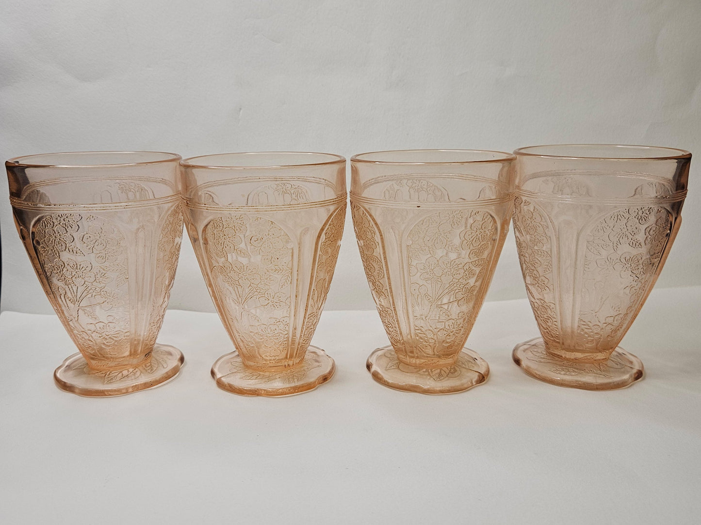 Jeannette Cherry Blossom Footed Tumbler- 4 Available Sold Individually -Scalloped Floral Depression Glass - Pink Depression Glass Tumblers