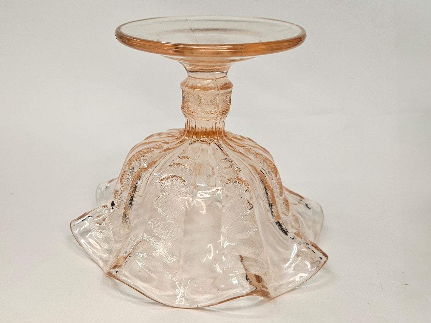 Dugan Afterglow Blush Pink Depression Footed Compote- Fluted Coinspot Pressed Glass Footed Candy Dish - see photos for truest color