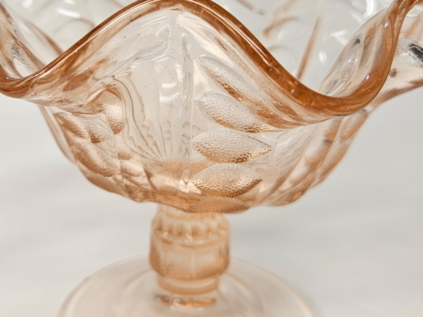 Dugan Afterglow Blush Pink Depression Footed Compote- Fluted Coinspot Pressed Glass Footed Candy Dish - see photos for truest color
