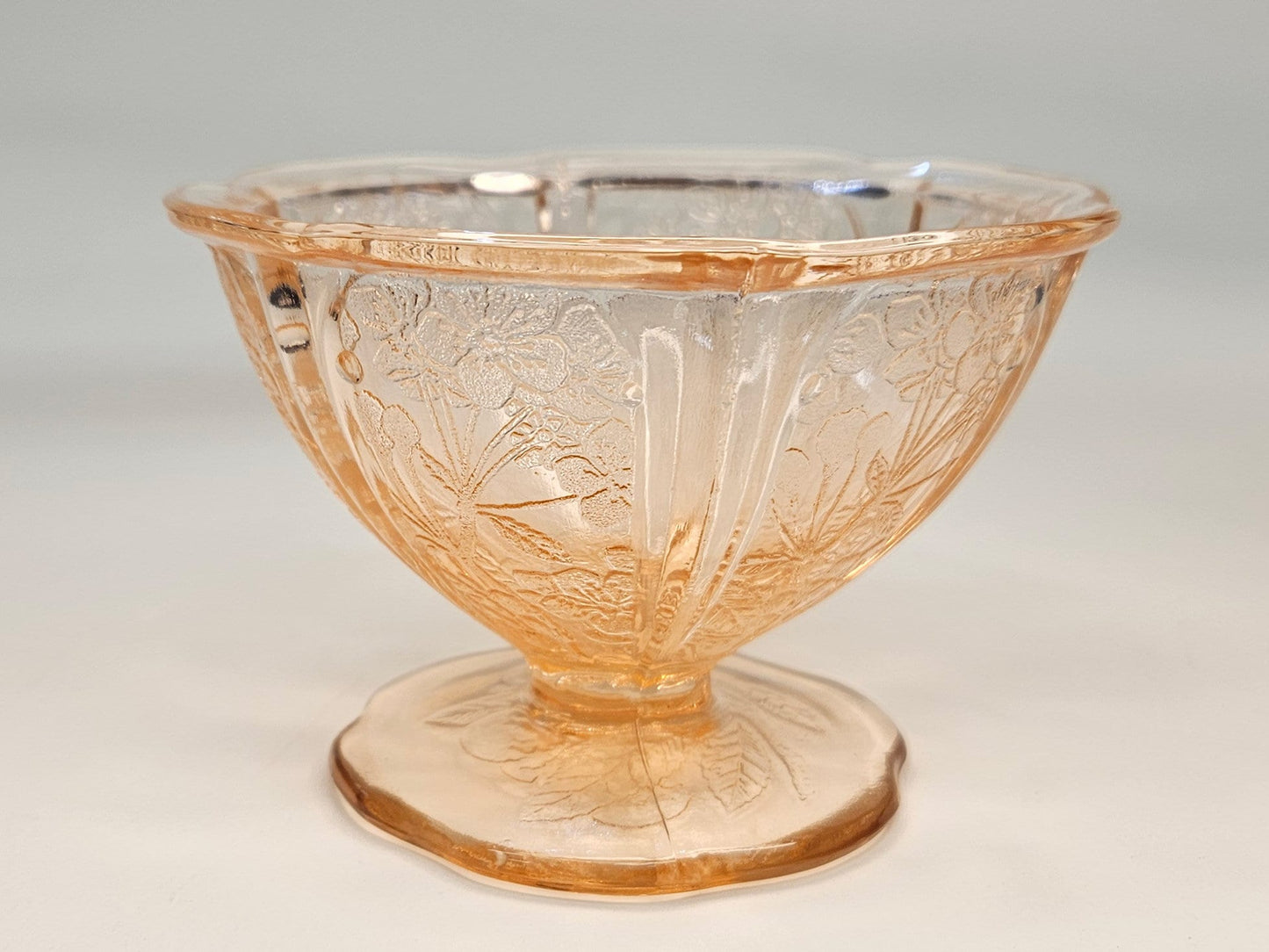 Jeannette Blush Pink Cherry Blossom Pattern Pedestal Dessert Cup - 2 Available Sold Individually - Pink Depression Glass Embossed Dessert Cup