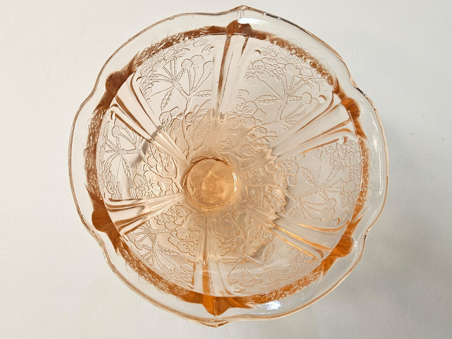 Jeannette Blush Pink Cherry Blossom Pattern Pedestal Dessert Cup - 2 Available Sold Individually - Pink Depression Glass Embossed Dessert Cup