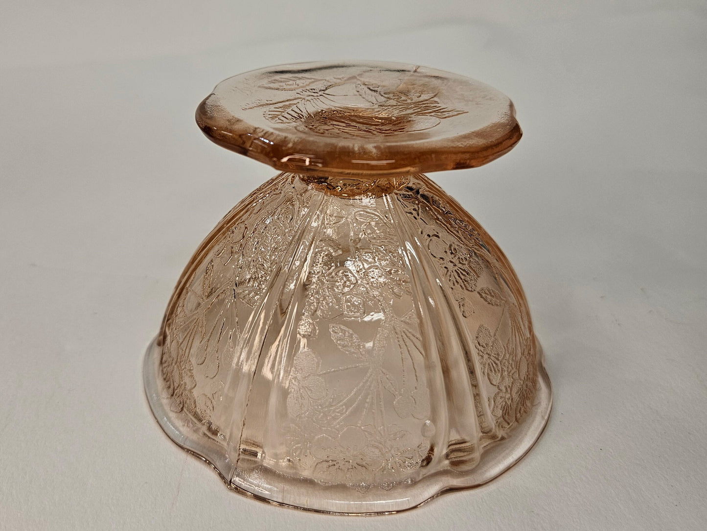 Jeannette Blush Pink Cherry Blossom Pattern Pedestal Dessert Cup - 2 Available Sold Individually - Pink Depression Glass Embossed Dessert Cup