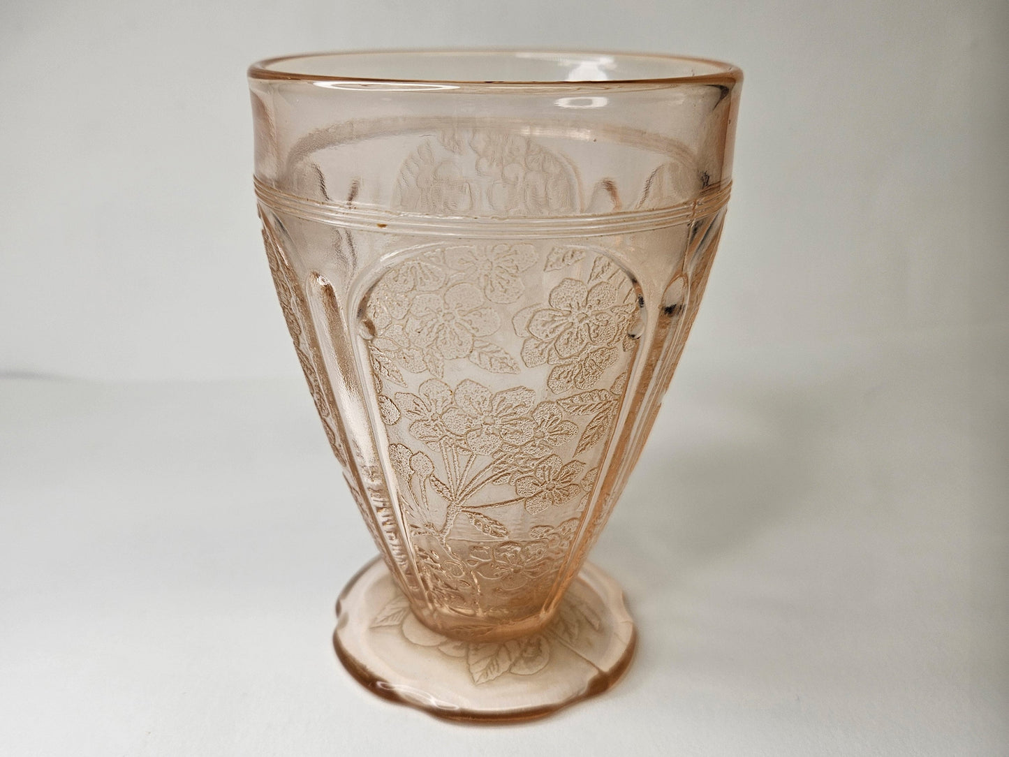 Jeannette Cherry Blossom Footed Tumbler- 4 Available Sold Individually -Scalloped Floral Depression Glass - Pink Depression Glass Tumblers