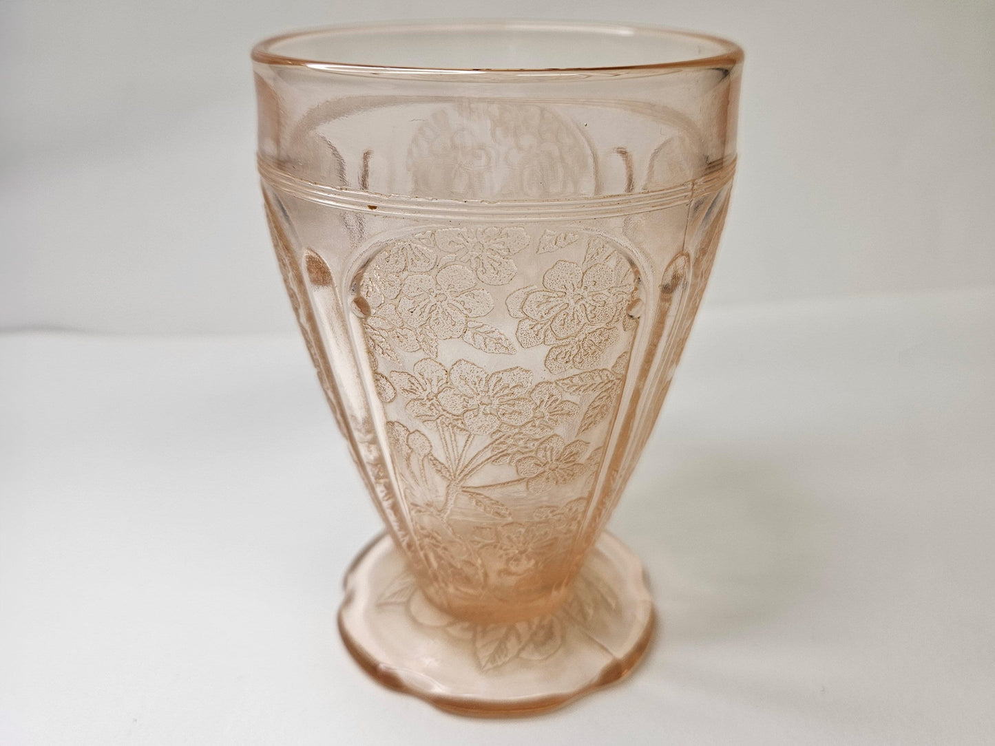 Jeannette Cherry Blossom Footed Tumbler- 4 Available Sold Individually -Scalloped Floral Depression Glass - Pink Depression Glass Tumblers