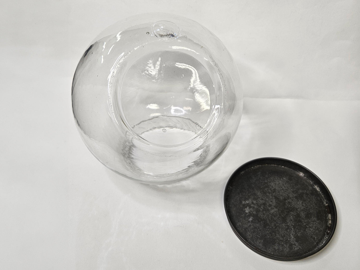 Early Pressed Glass Apothecary Jar- late 1800's General Store Candy Jar with Tin Lidded Storage Jar