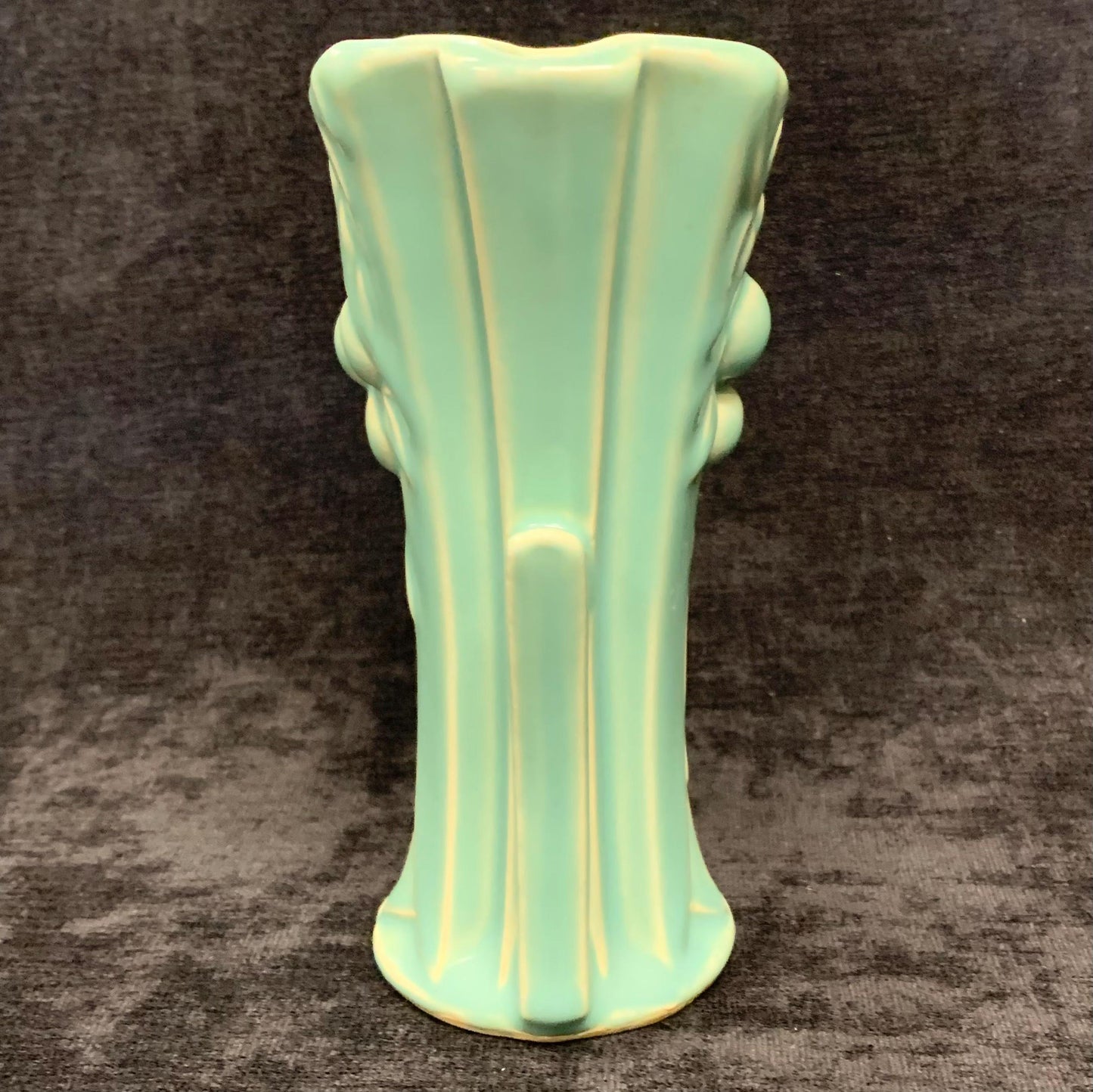 Aqua Blue Leaves and Berries with Handles McCoy Vase - 5.75" Tall McCoy Vase -