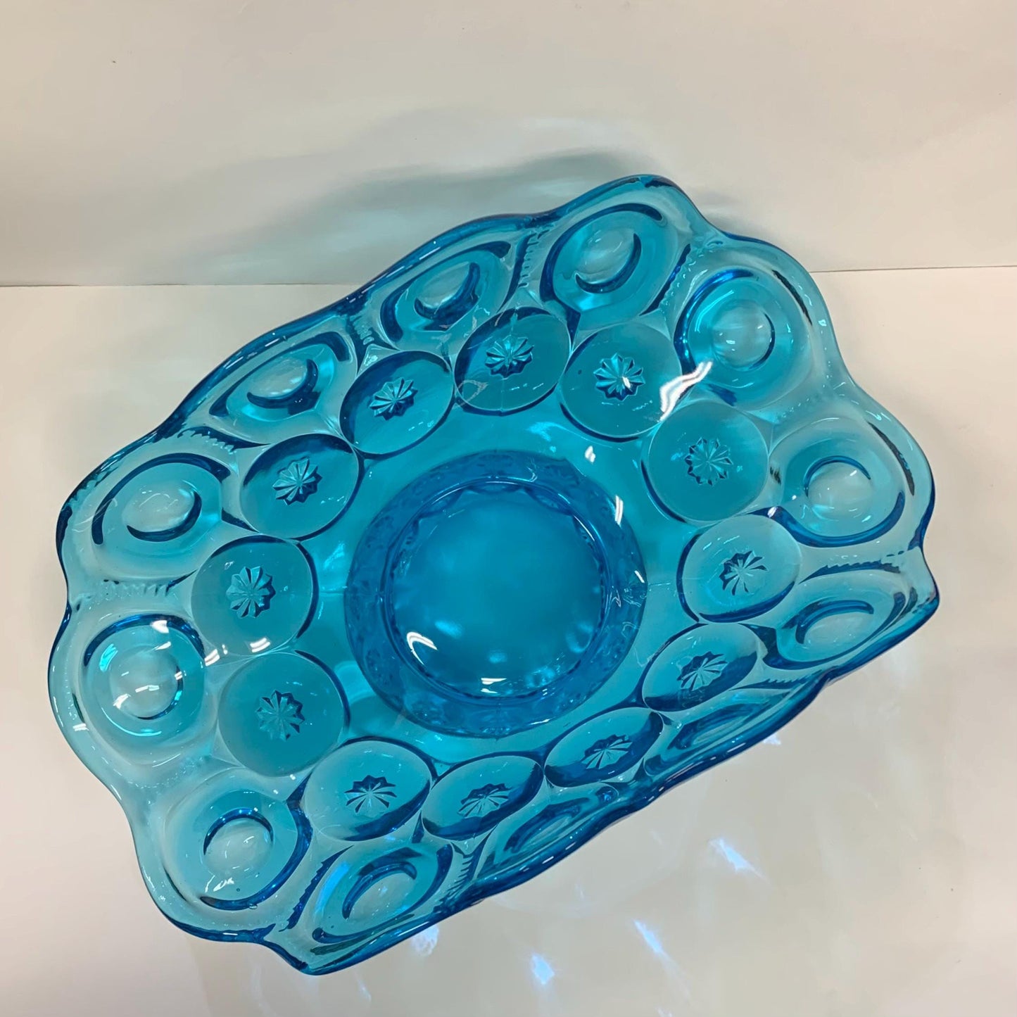 L.E. Smith Co. - Blue Glass Moon and Stars Banana Boat - 12" Banana Boat Pressed Glass by L.E. Smith Co.