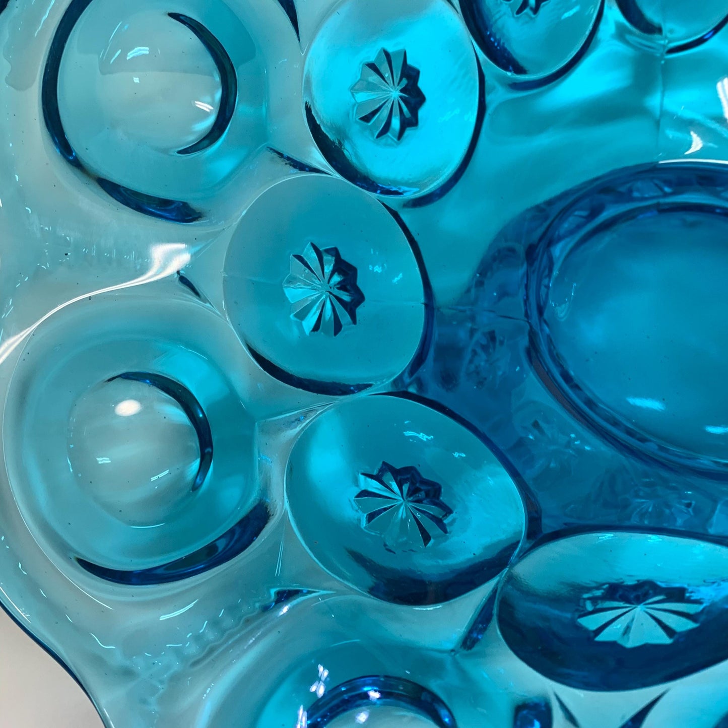 L.E. Smith Co. - Blue Glass Moon and Stars Banana Boat - 12" Banana Boat Pressed Glass by L.E. Smith Co.