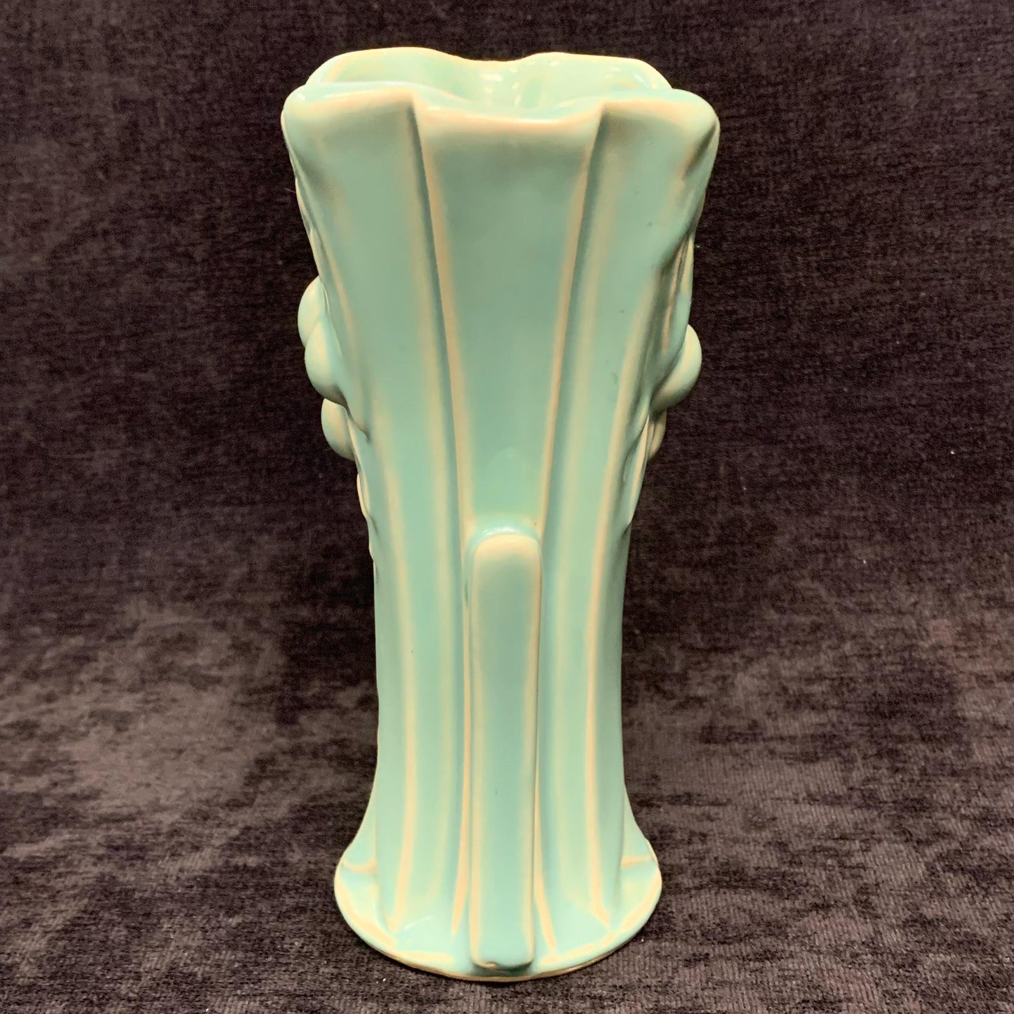 Aqua Blue Leaves and Berries with Handles McCoy Vase - 5.75" Tall McCoy Vase -