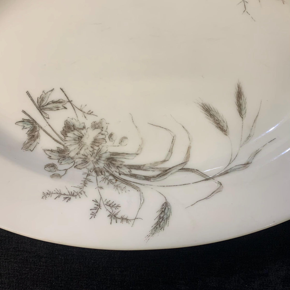 11" Sarreguemines Platter - 1800s Northern France - White Ironstone "Open Pastures" Grass and Butterfly Pattern - Farmhouse Decor