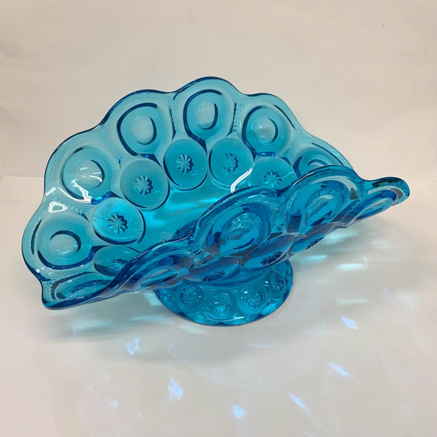 L.E. Smith Co. - Blue Glass Moon and Stars Banana Boat - 12" Banana Boat Pressed Glass by L.E. Smith Co.