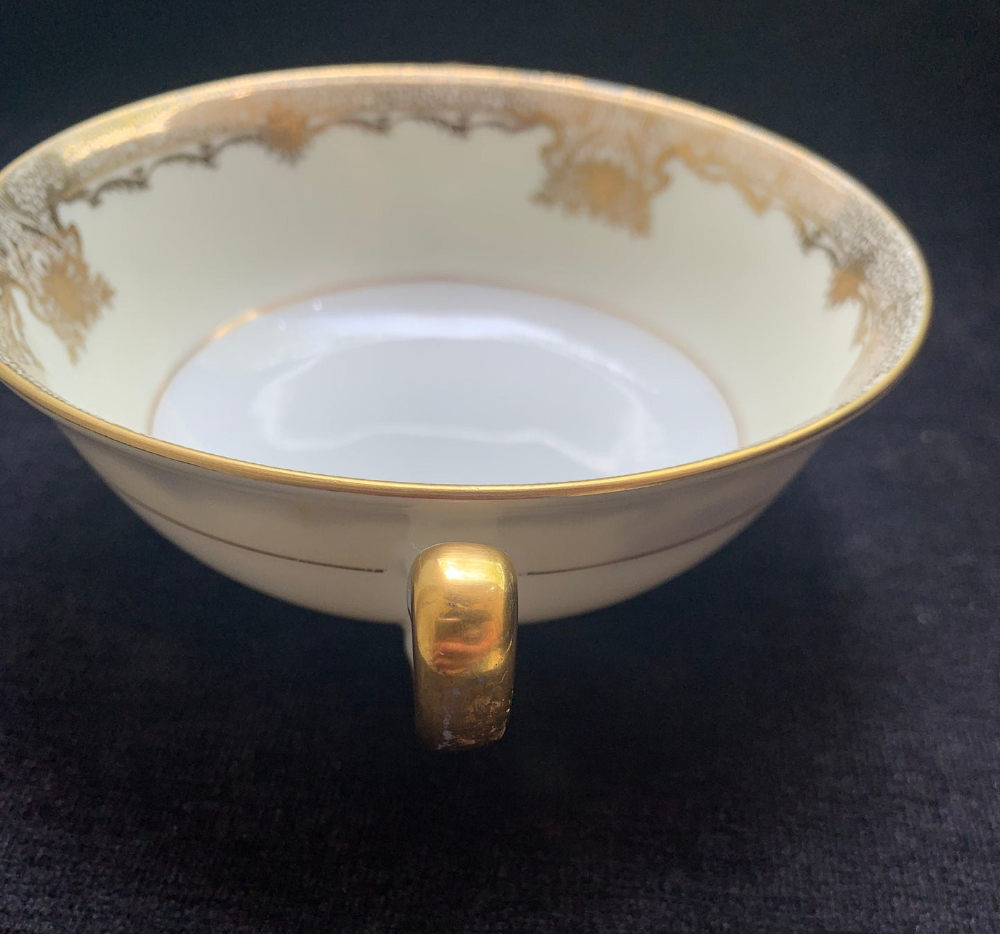 Two Handled Soup Bowl Featuring the Goldmar Design From Meito China, side view