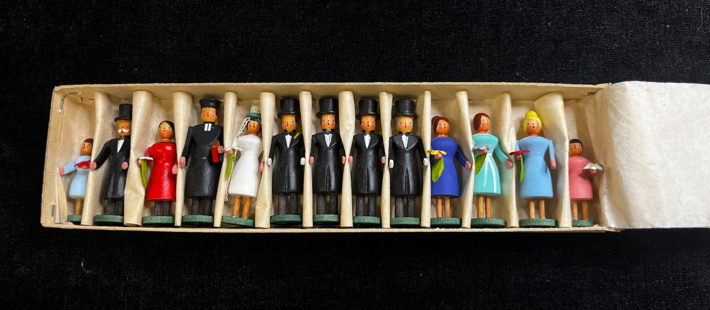1960s-1980s Miniature Seiffen Bridal Procession with Church - Pristine Condition - Sold as Set - Set of 13 Figurines and 1 Church