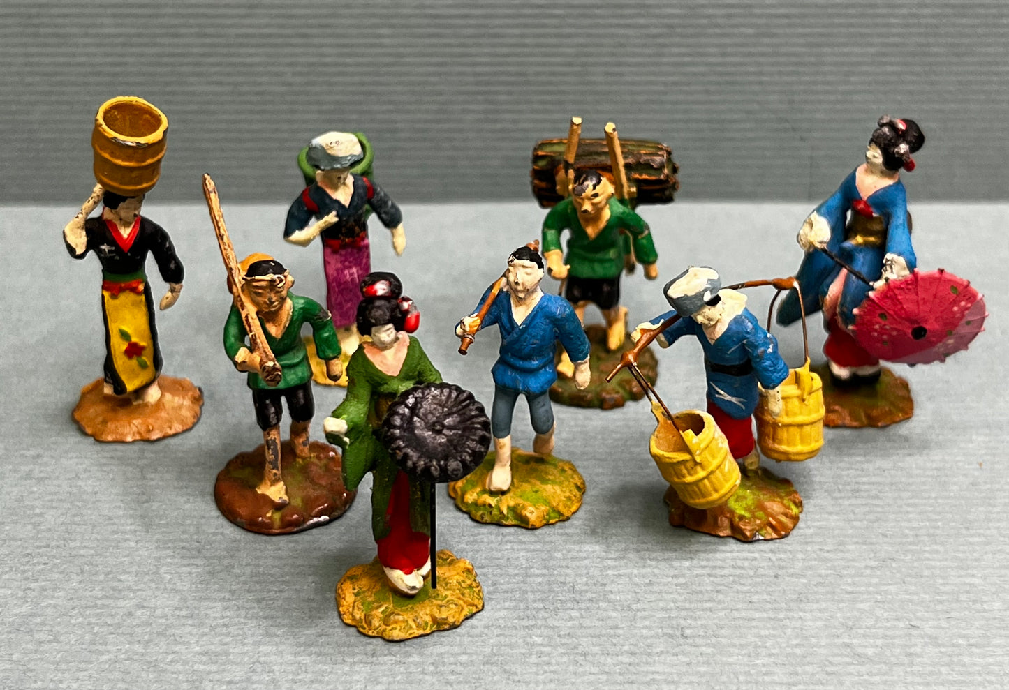 Miniature Japanese Metal Figurines - Sold as Set of 8
