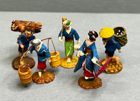 Miniature Japanese Metal Figurines - Sold as Set of 5