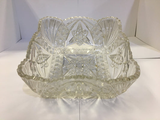 Crystal Glass Casserole Dish - Snowflake Pattern - Vintage