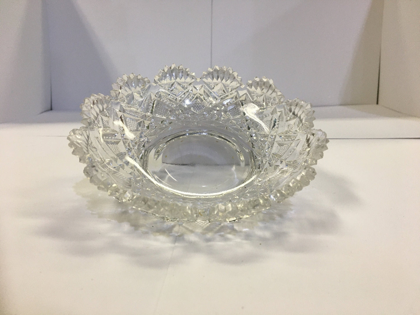 Pressed Glass Crystal Bowl - Snowflake Pattern 5.5 inch - Vintage