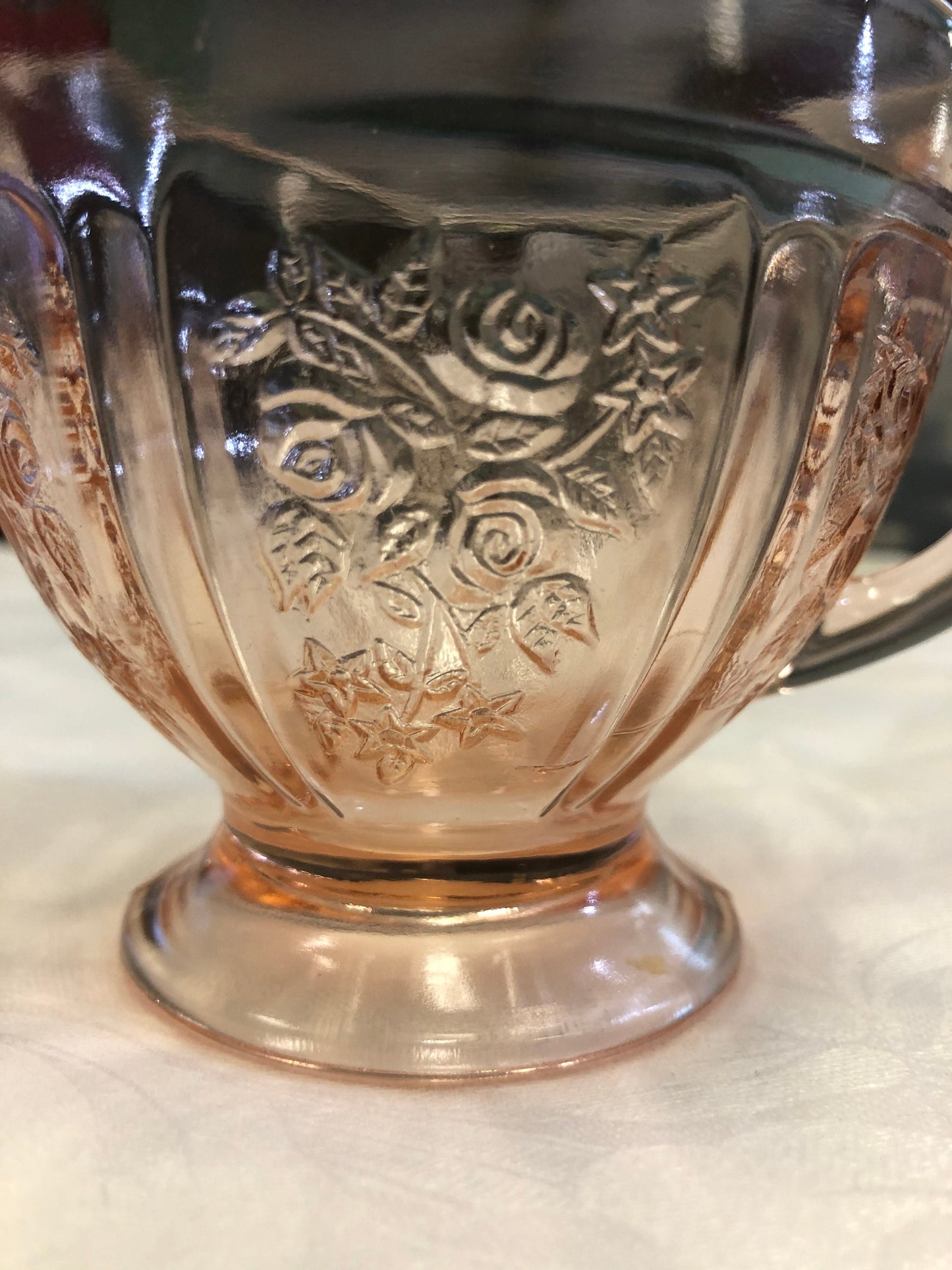 Sharon Pink Depression Glass Cream and Sugar Set - Federal Glass Company - 1939 - Pink Glass Cream and Sugar Set