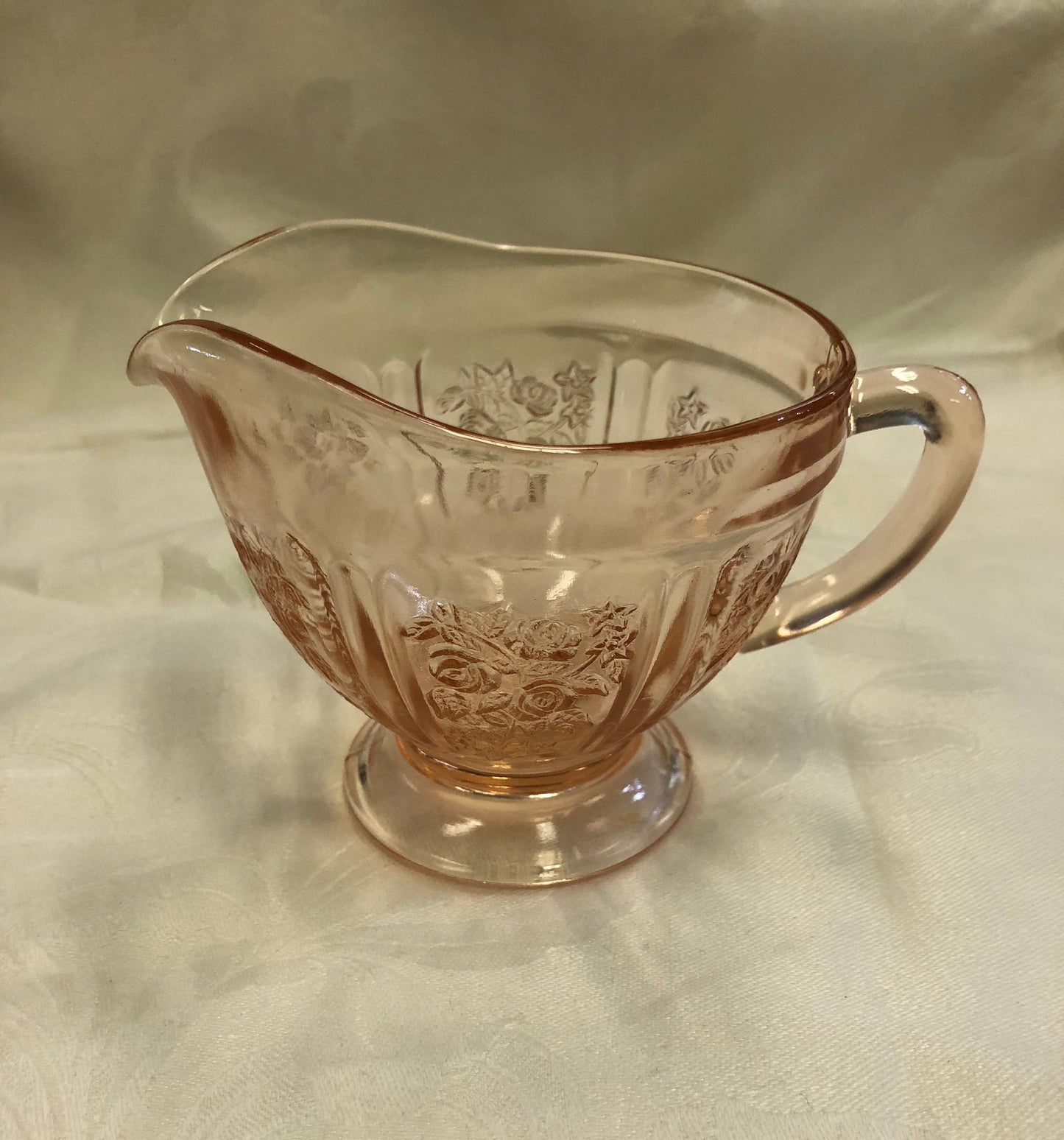 Sharon Pink Depression Glass Cream and Sugar Set - Federal Glass Company - 1939 - Pink Glass Cream and Sugar Set