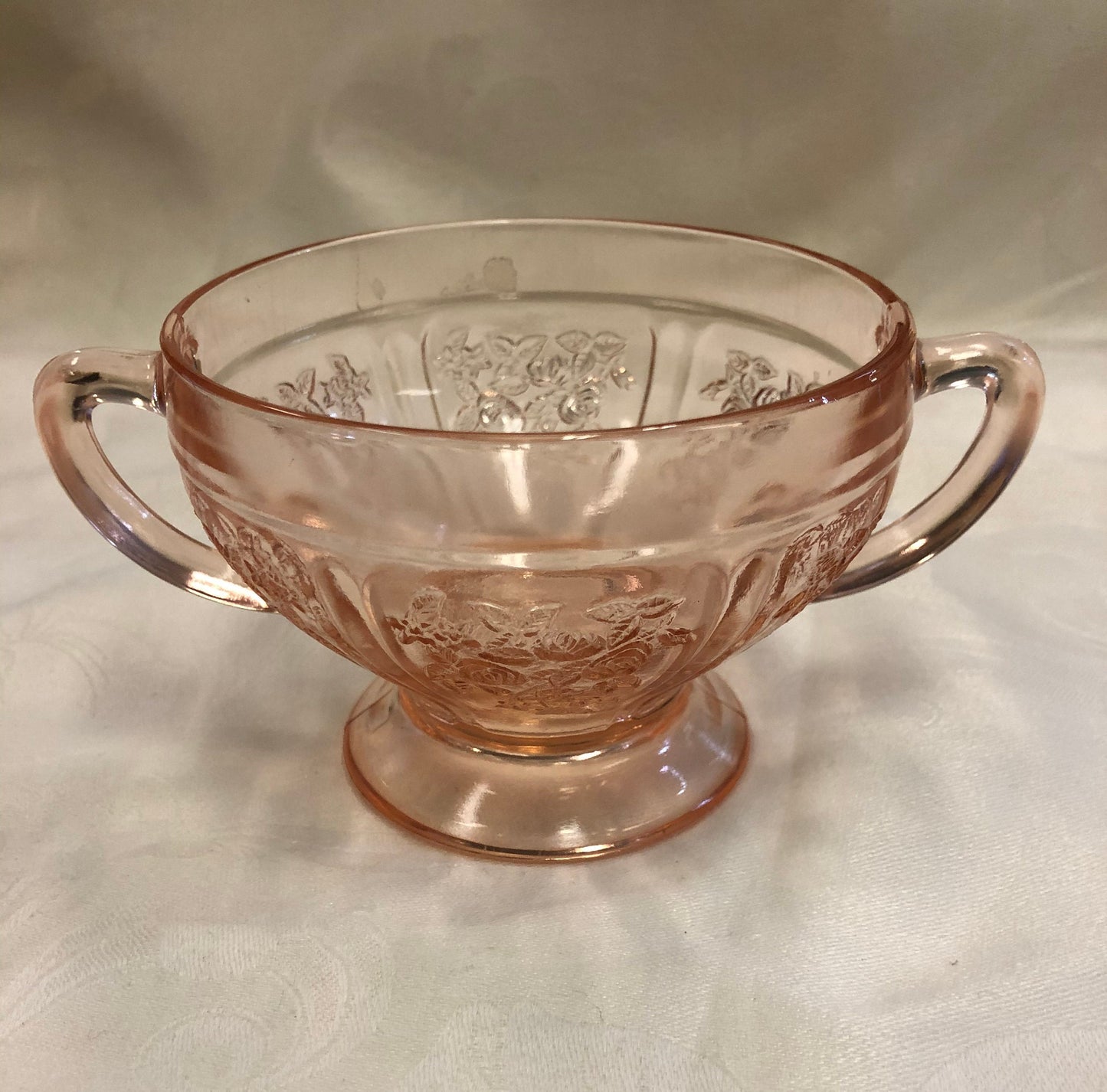 Sharon Pink Depression Glass Cream and Sugar Set - Federal Glass Company - 1939 - Pink Glass Cream and Sugar Set