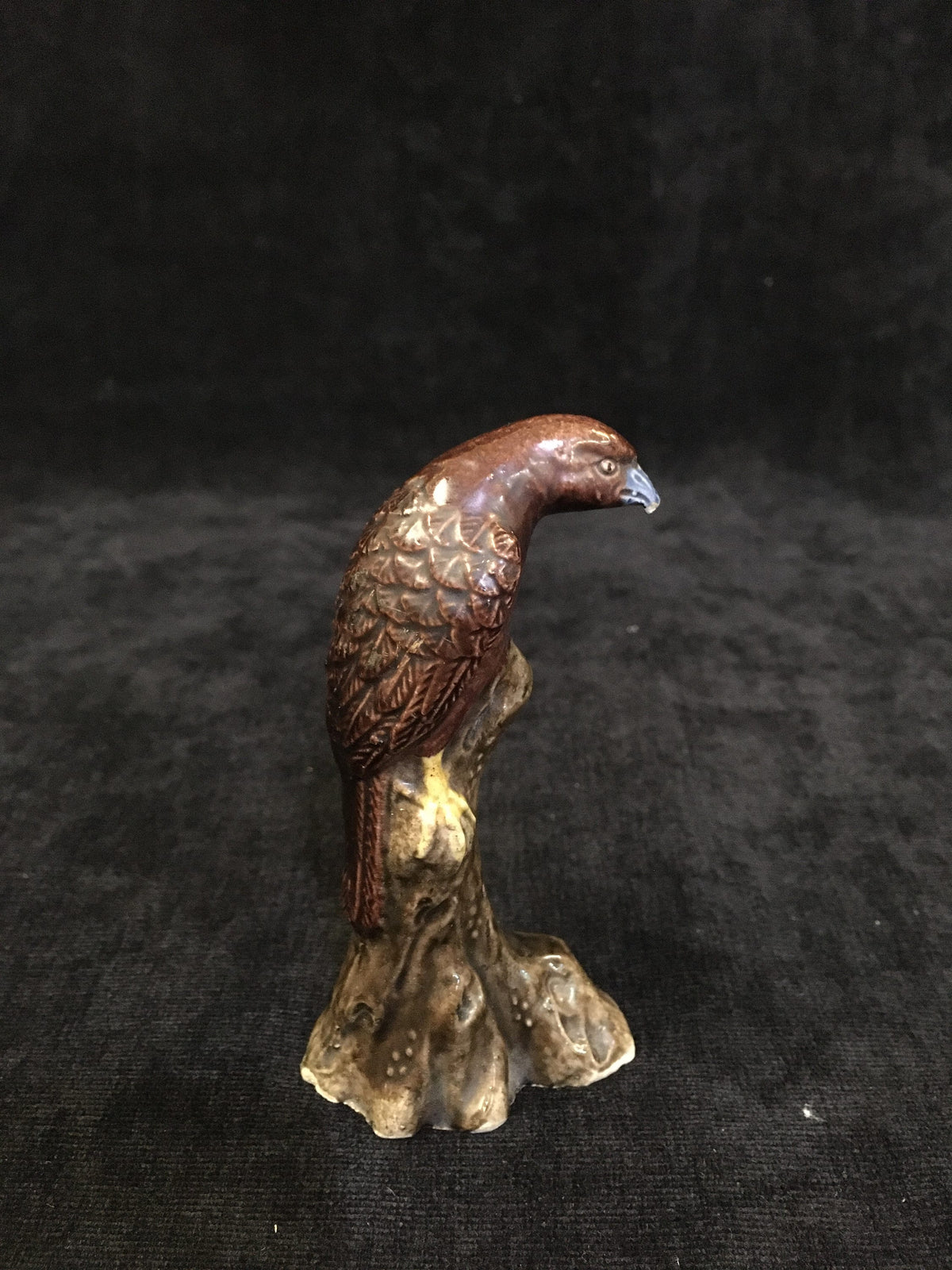 Chinese Mud Bird, Falcon on Tree Stump Figurine