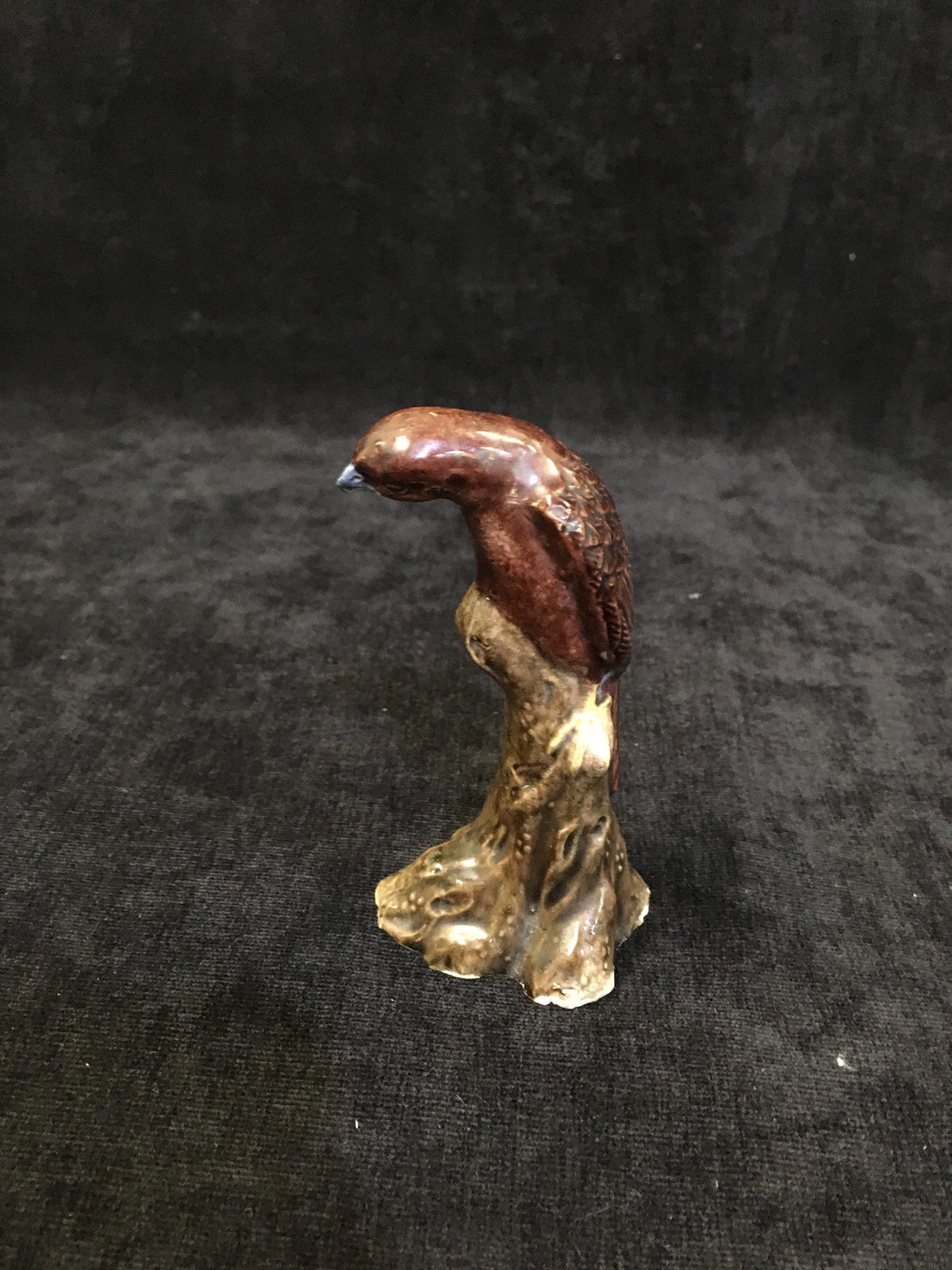 Chinese Mud Bird, Falcon on Tree Stump Figurine