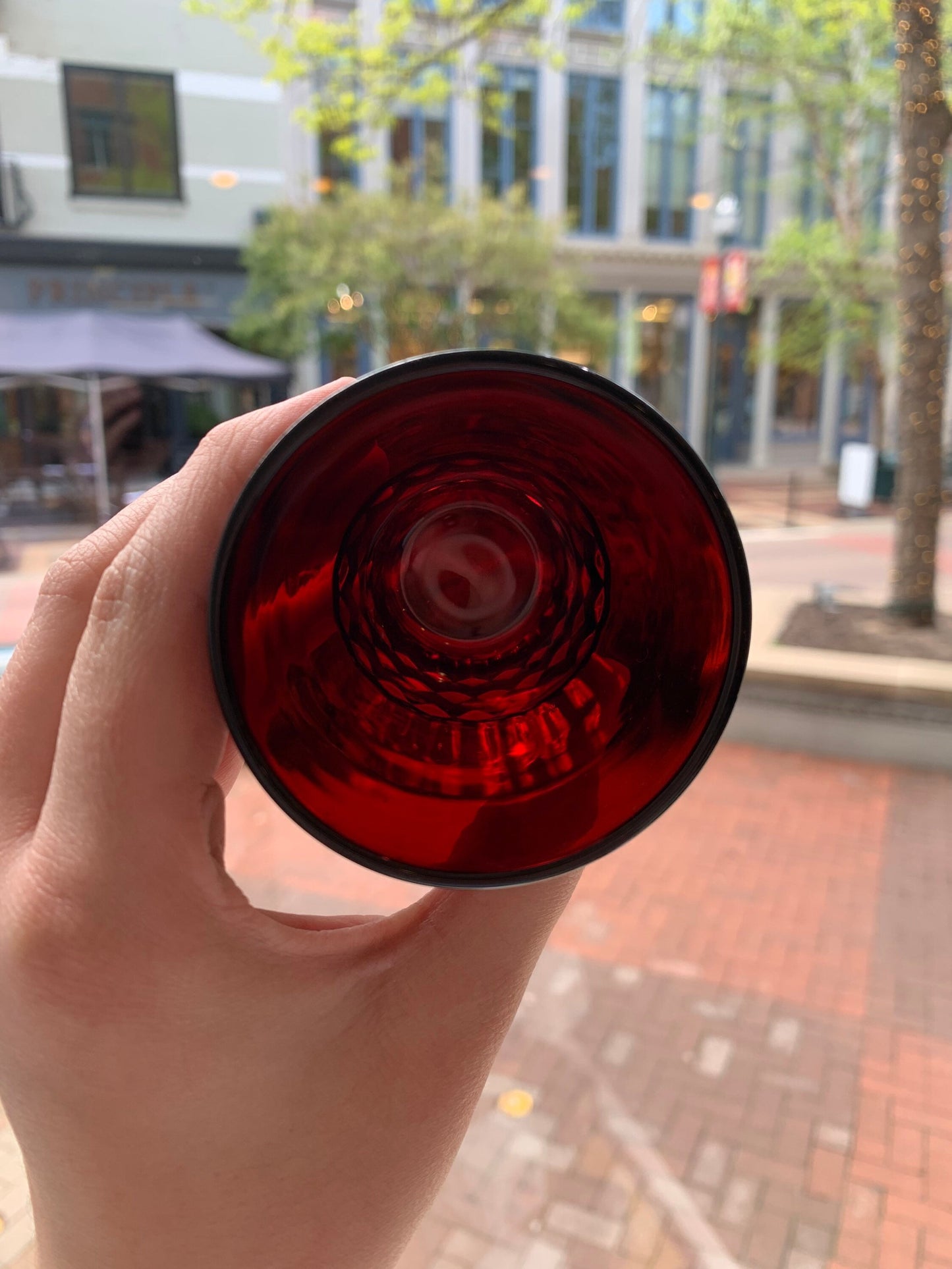Pressed Ruby Glass Patterned Juice Cup or Cocktail Glass - Vintage