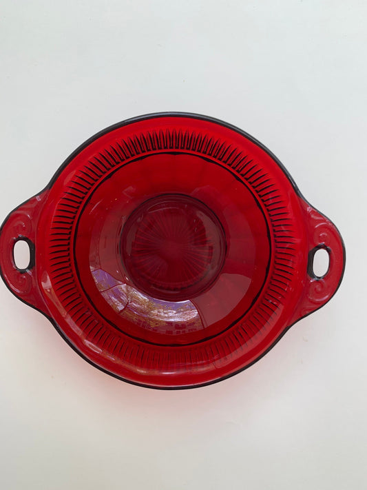 Pressed Ruby Glass Patterned Candy Dish - Vintage