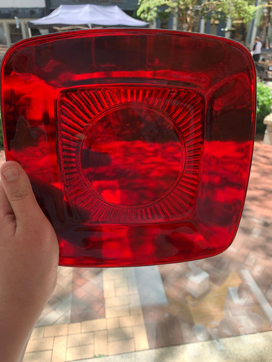 Ruby Glass Depression glass - Square Patterned Plate- 8.25 inch - Sold Individually