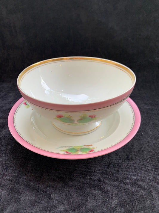 Charles Field Haviland Moss Rose Design, Bowl and Under Plate - 2 Piece Set - Antique 1870s