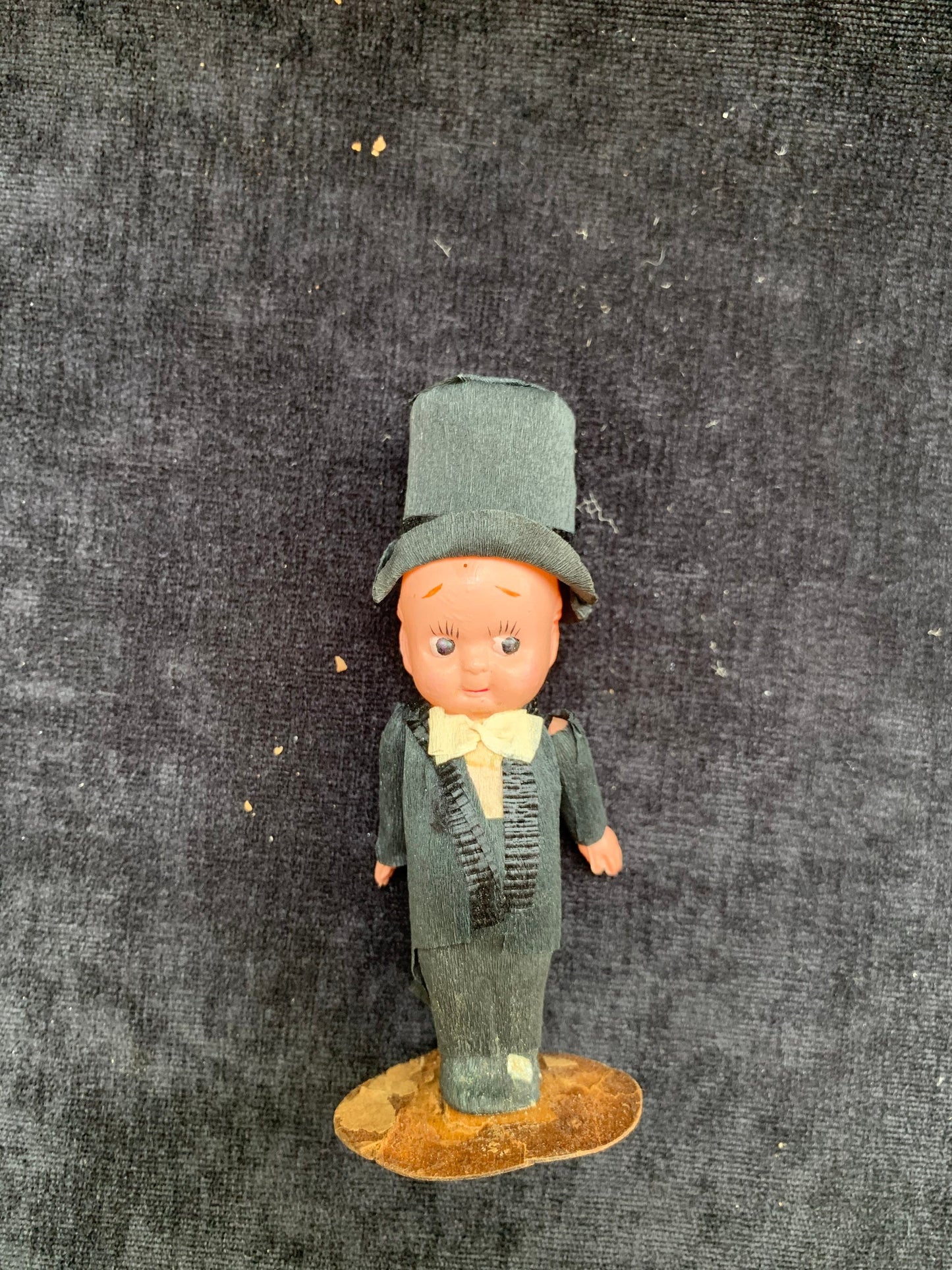 Celluloid Bride and Groom Figurines in Crepe Paper Clothes - Vintage Cake Topper From 1920's - collectible Cake Toppers sold as set