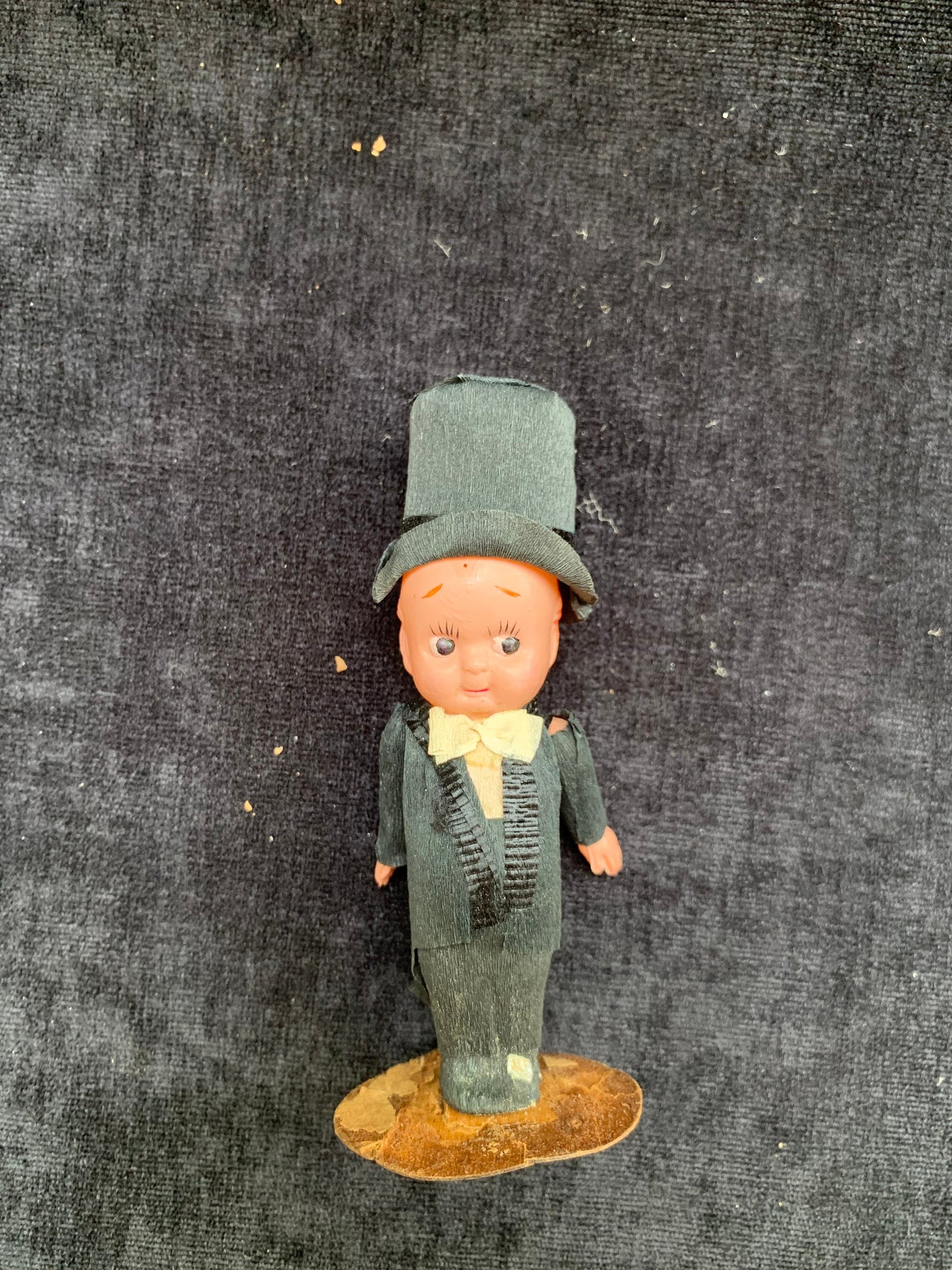Celluloid Bride and Groom Figurines in Crepe Paper Clothes - Vintage Cake Topper From 1920's - collectible Cake Toppers sold as set