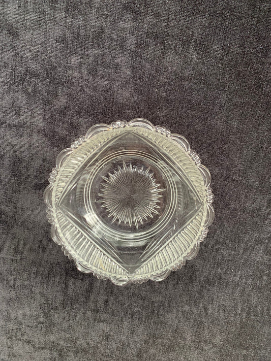Etched Glass Candy Dish with Rays and Arches, Vintage