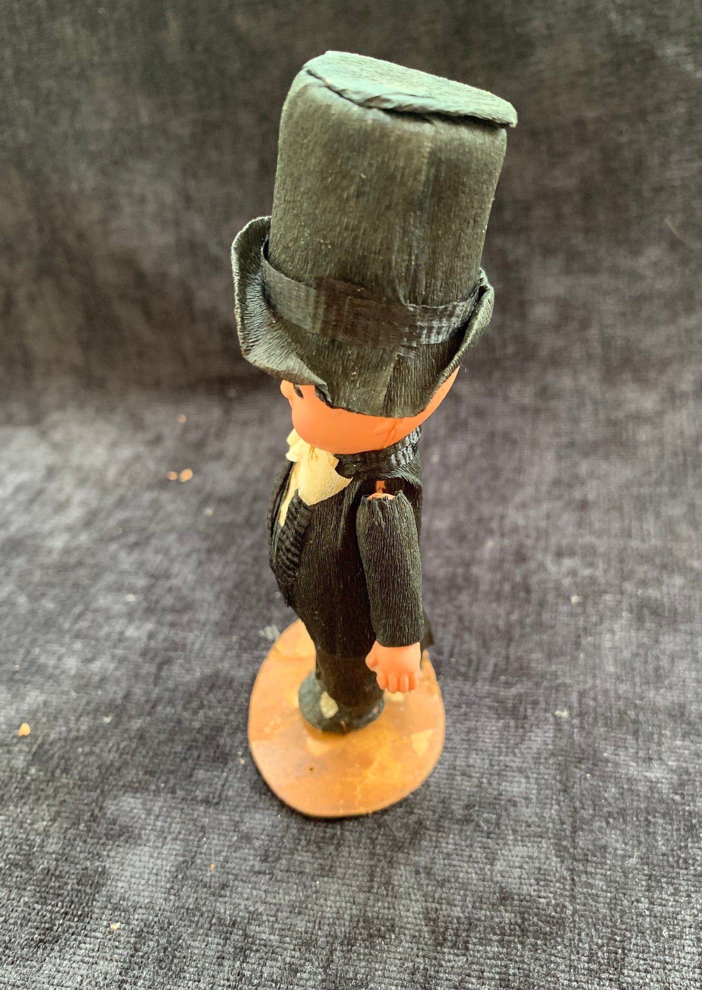 Celluloid Bride and Groom Figurines in Crepe Paper Clothes - Vintage Cake Topper From 1920's - collectible Cake Toppers sold as set