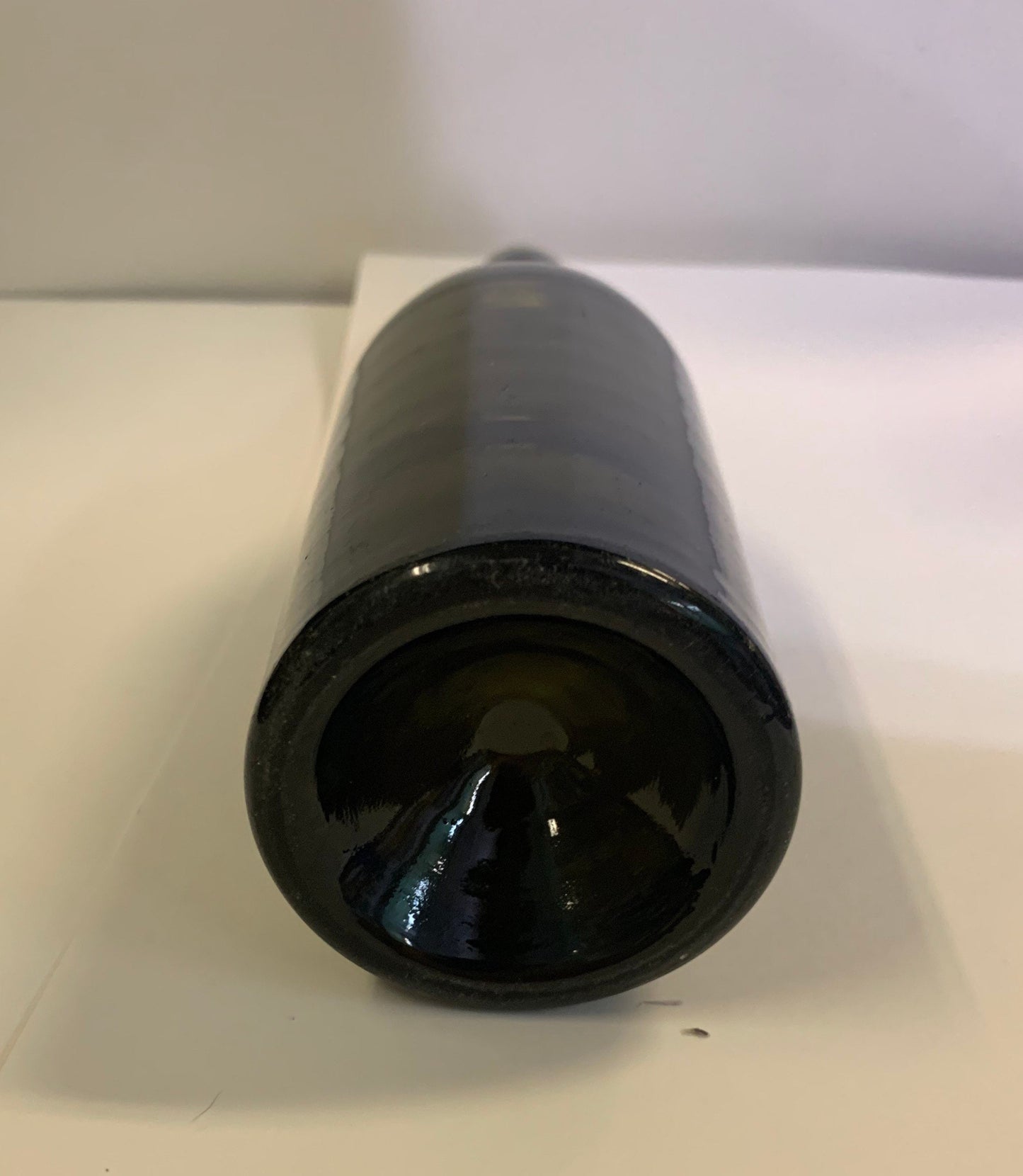 Rare mouth blown Black Glass Blob Top Wine Bottle Unmarked with Vent Marks