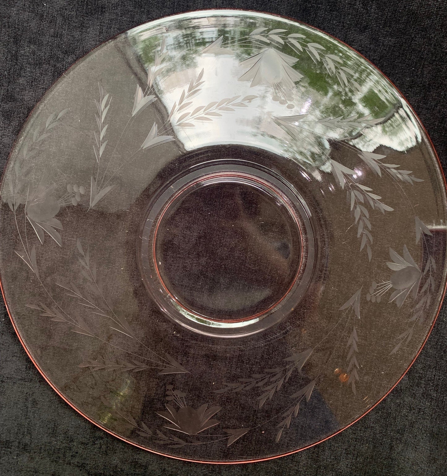 Pink Etched Depression Glass 11 Inch Tray - Floral Etched Pink Depression Glass Cake Tray