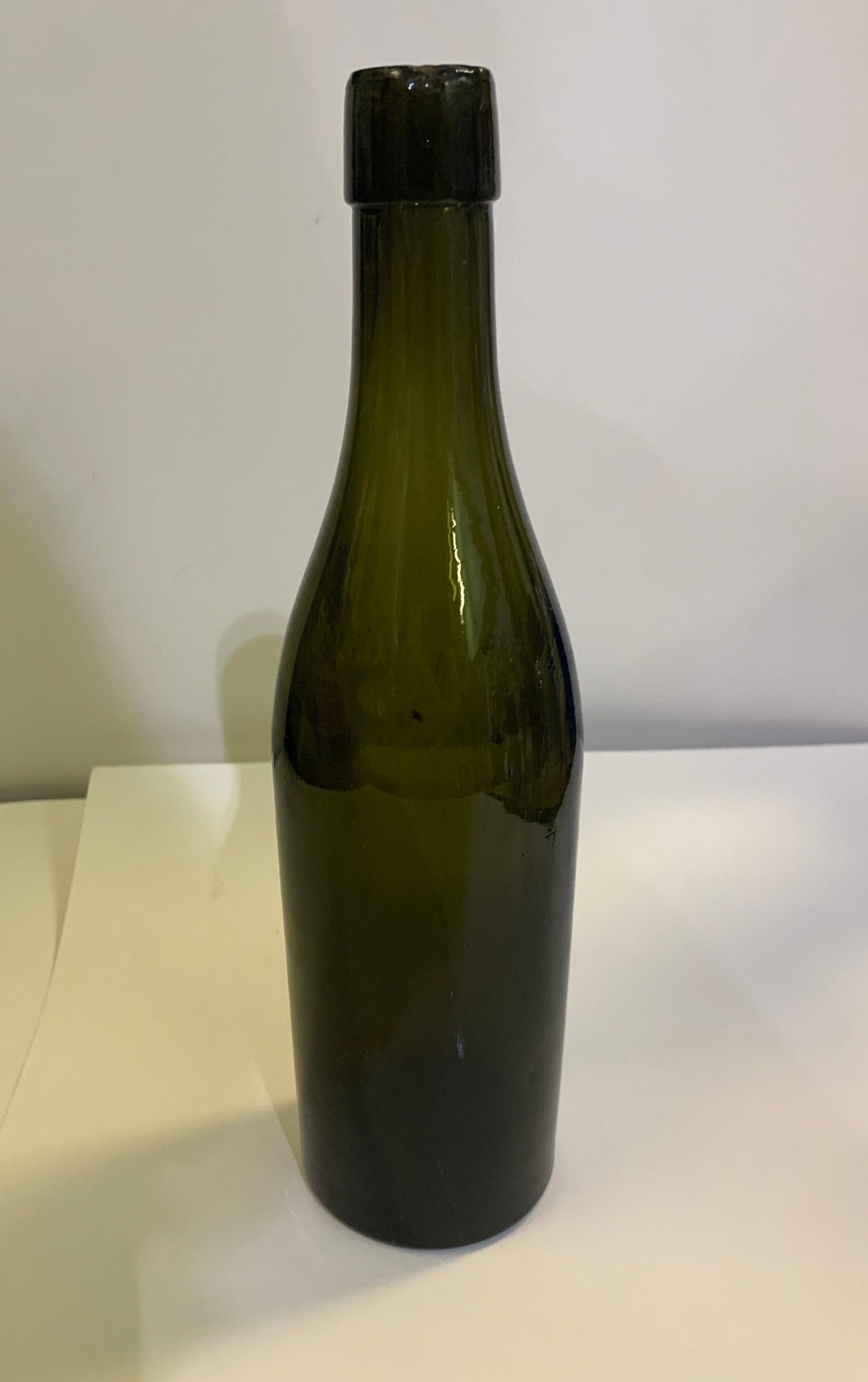 Rare mouth blown Black Glass Blob Top Wine Bottle Unmarked with Vent Marks