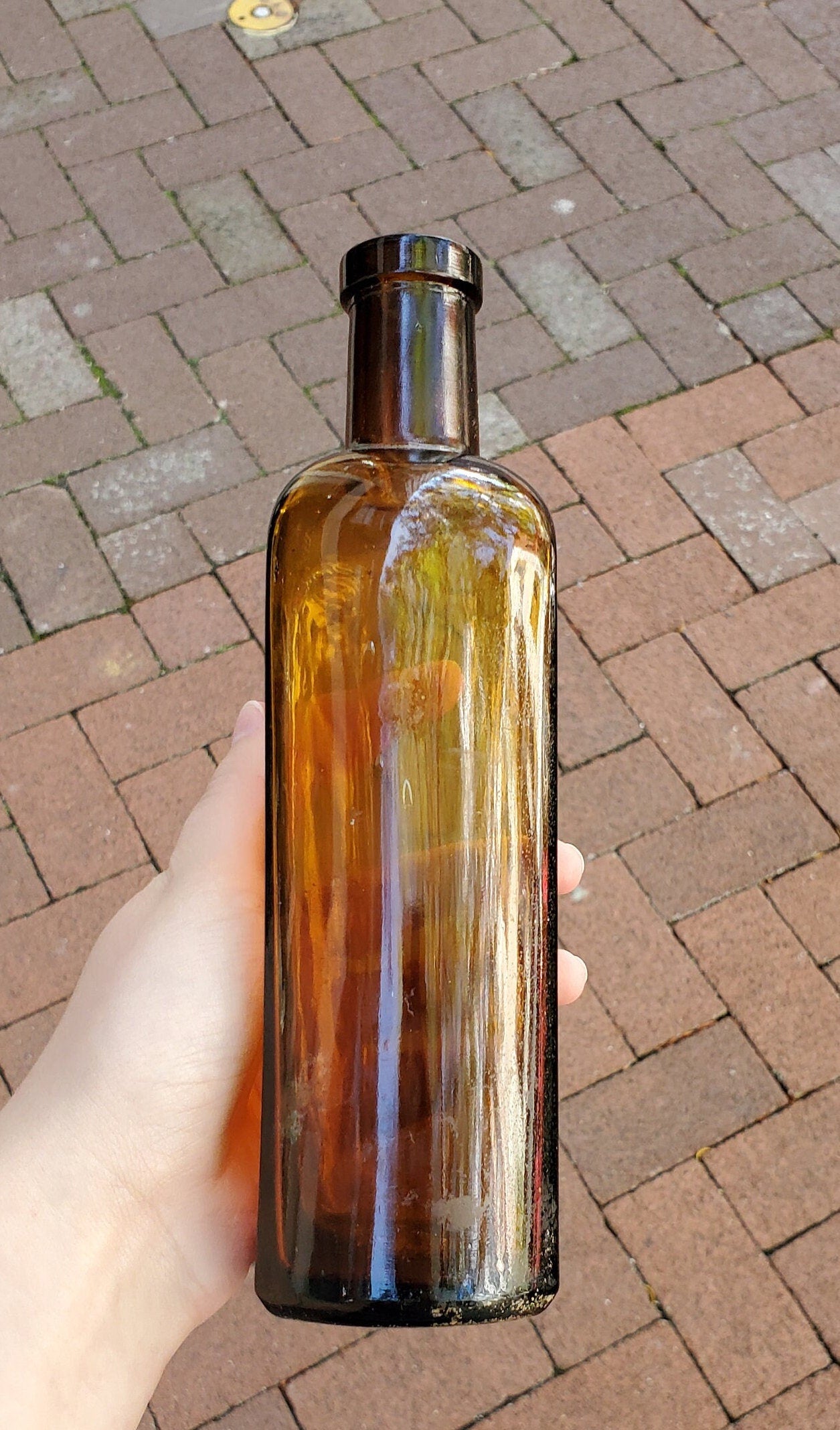 Ozomulsion Amber Glass Bottle Cork Top, late 1800s