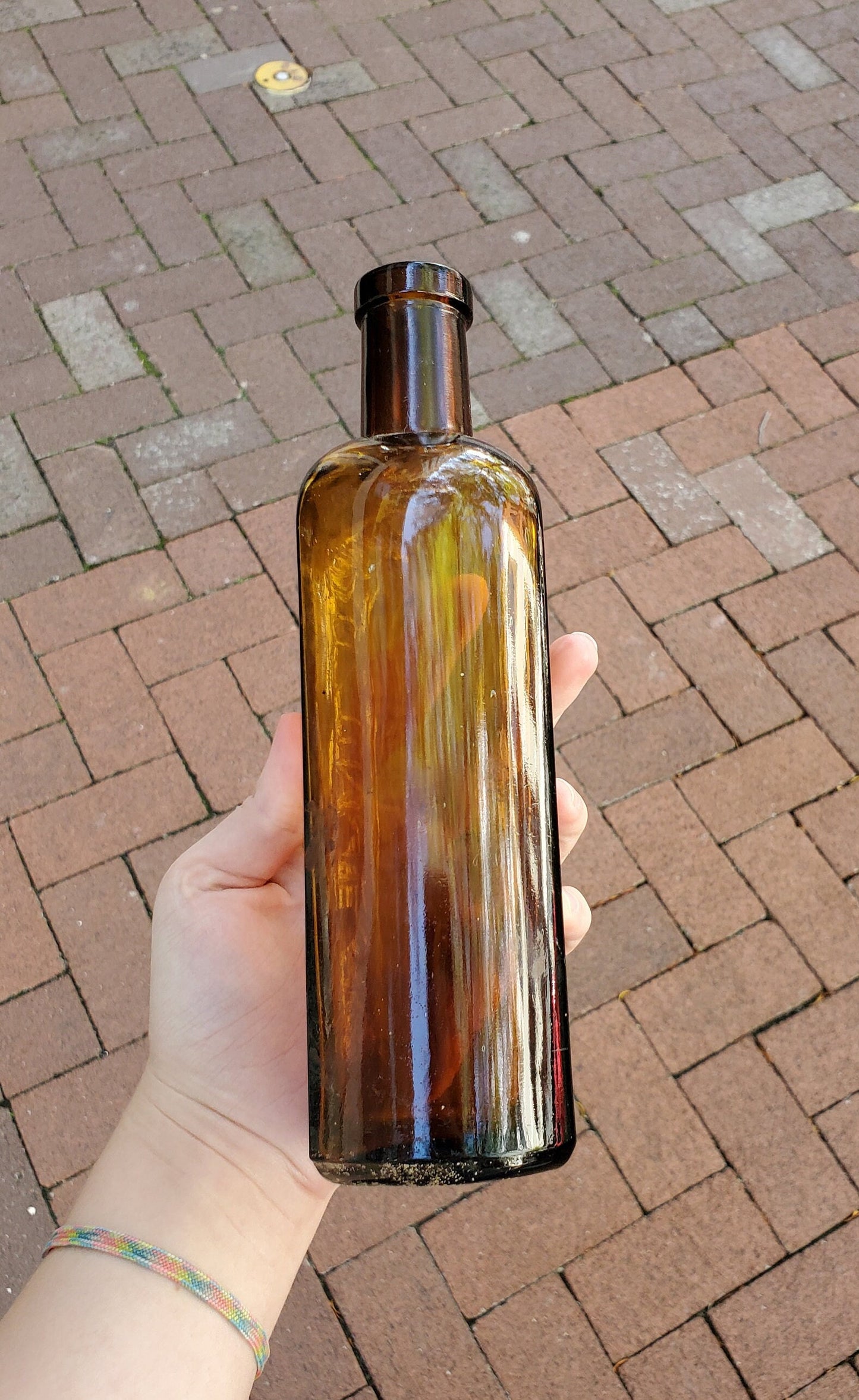 Ozomulsion Amber Glass Bottle Cork Top, late 1800s