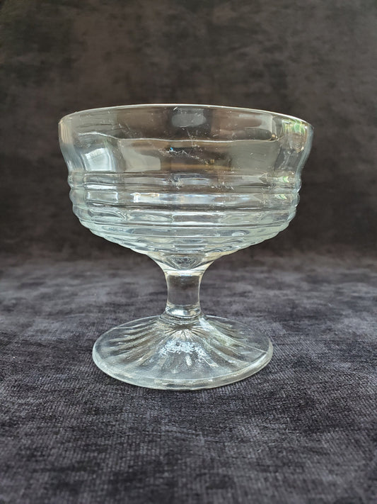 Clear Depression Glass Pedestal Dessert Cups - Concentric Circles Pattern Depression Glass - Set of 6 Ice Cream or Pudding Cups