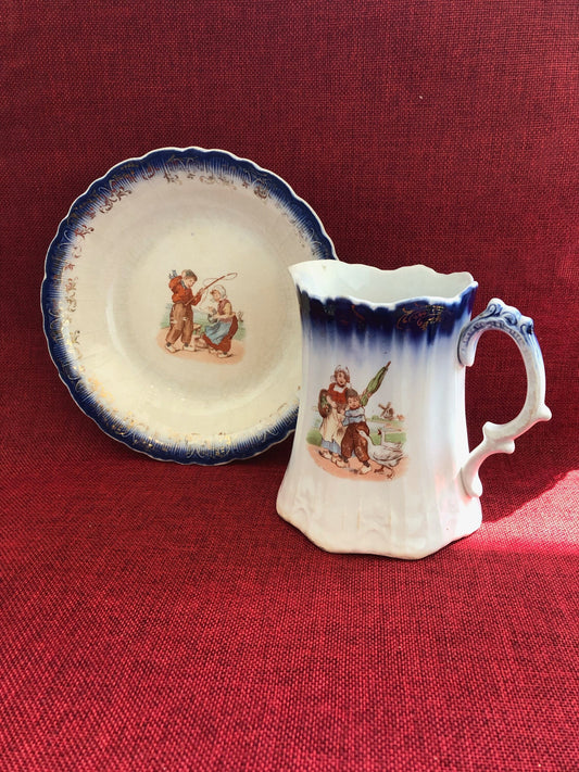 Child's Royal Winton China Pitcher and Bowl Set - Pictures Dutch Chilren by the Sea