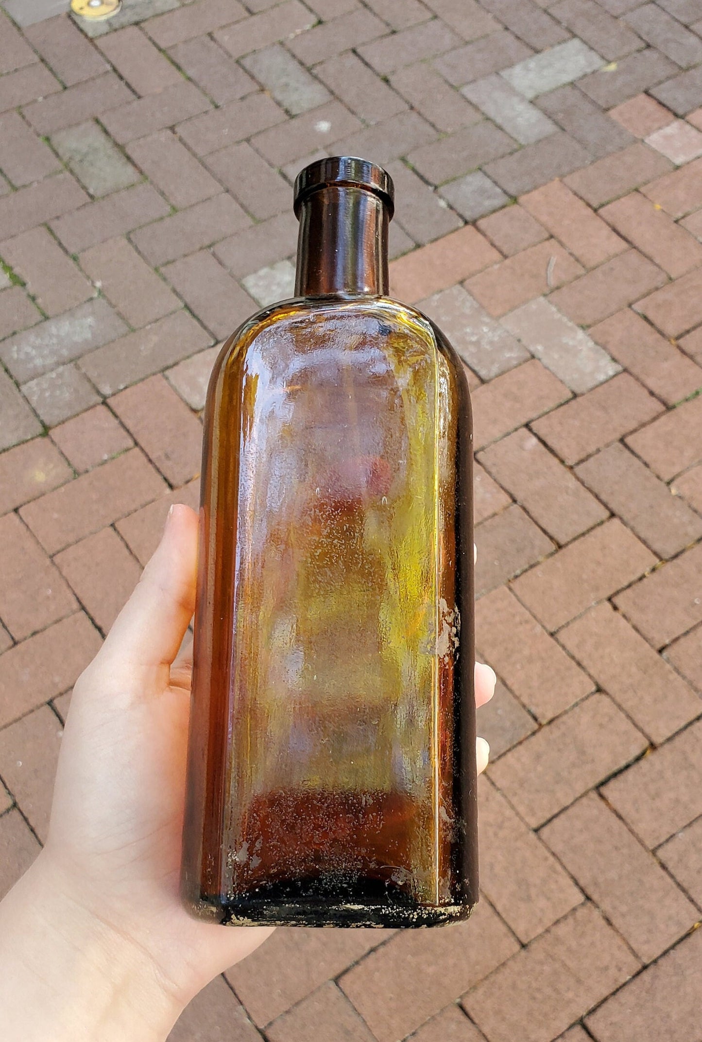 Ozomulsion Amber Glass Bottle Cork Top, late 1800s