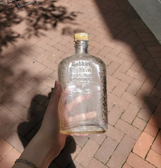 Carnival Glass Golding Wedding, 1940s Whiskey Bottle with Lid