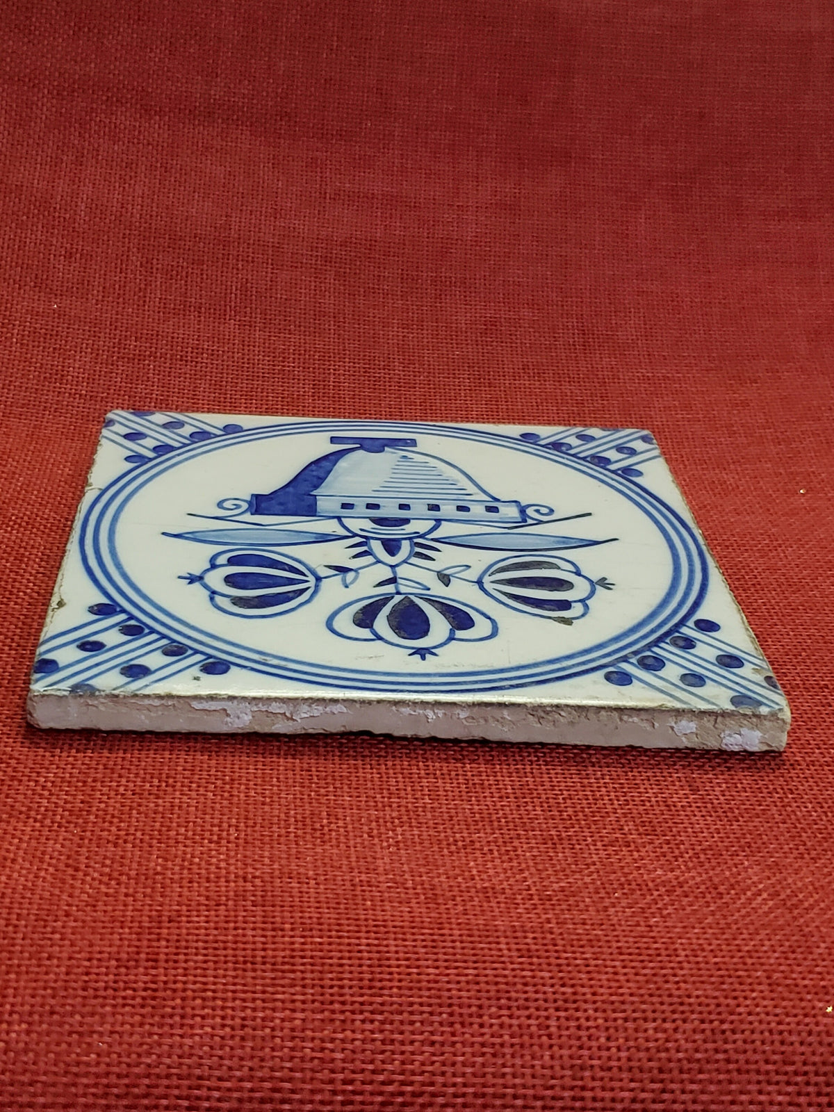 Delft Blue Tile with Bell and Flowers