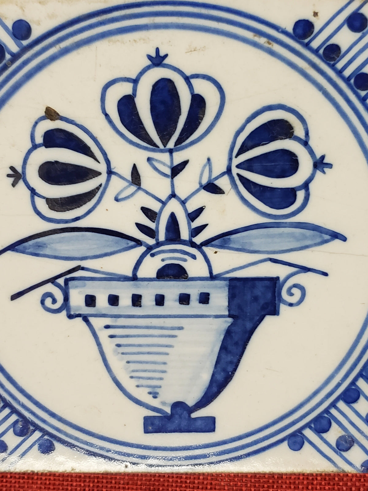 Delft Blue Tile with Bell and Flowers