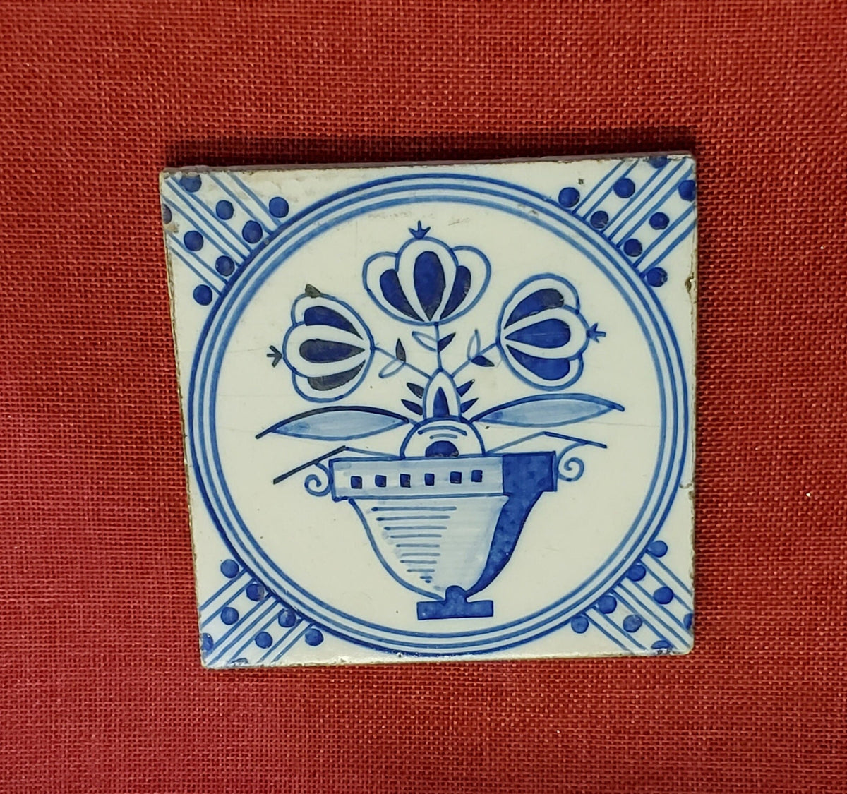 Delft Blue Tile with Bell and Flowers