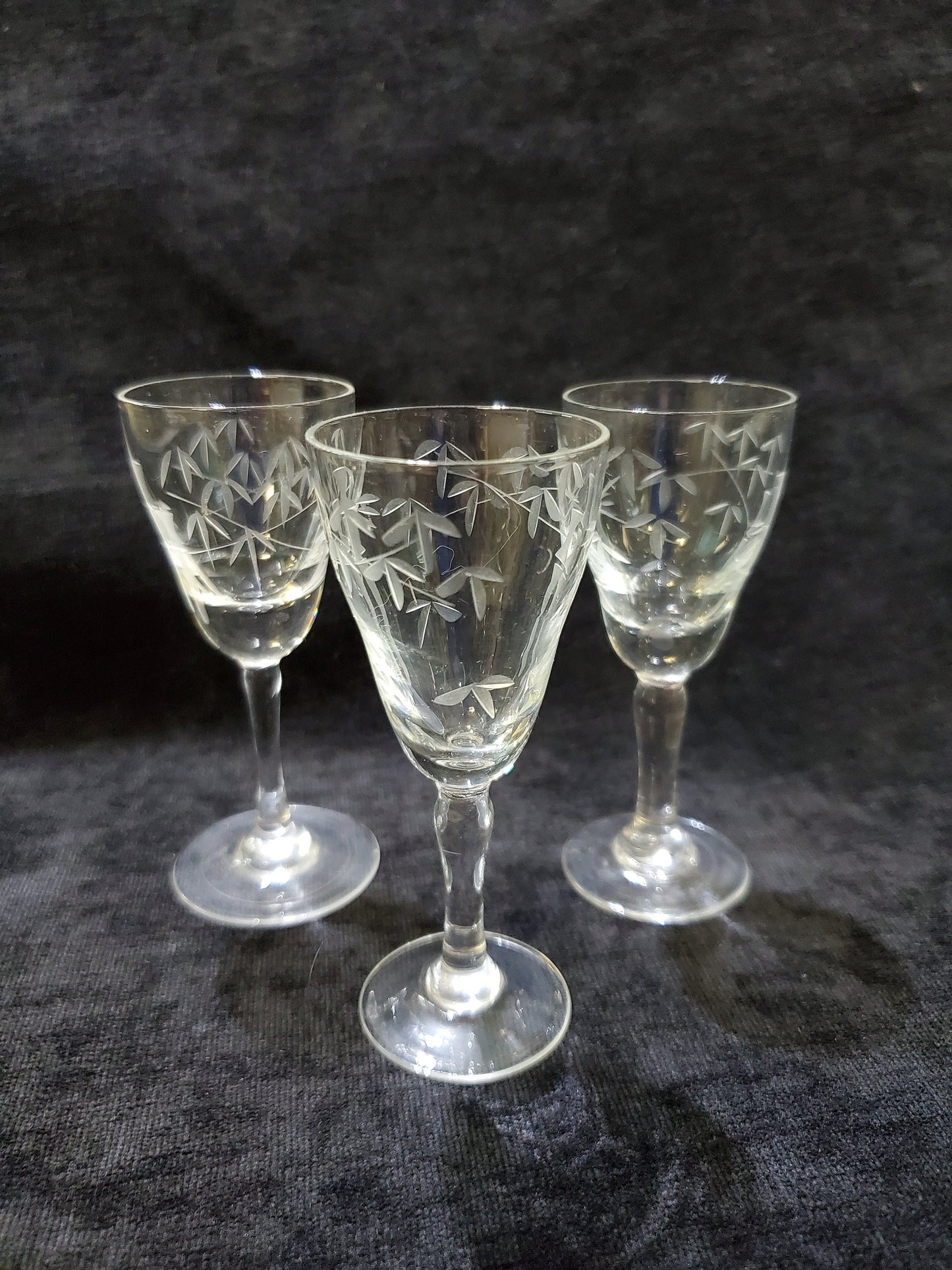 Noritake Sasaki Aperitif Glasses In Cut Bamboo Pattern- Set of 3 From the 1920s