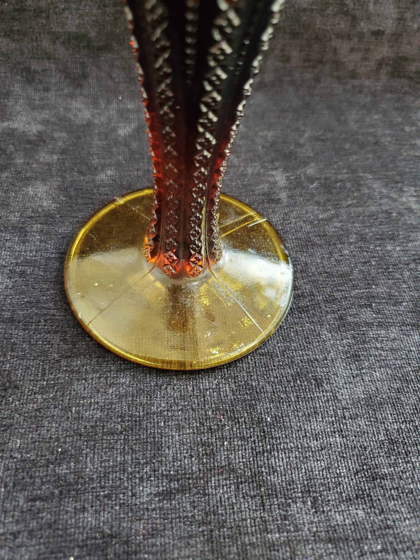 Amber Colored Pressed Glass Bud Vase in Zipper Pattern