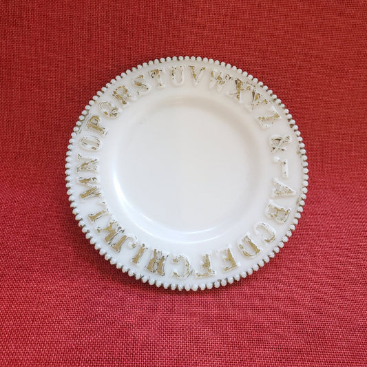 Child's ABC Milkglass Plate with Ball Edge and Raised Letters Painted Gold - 1910